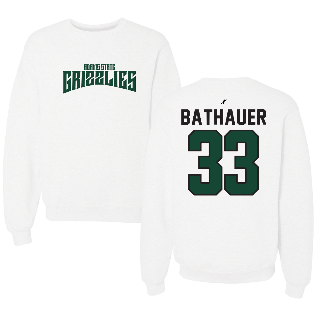 Adams State University Baseball White Classic Crewneck - #33 Matt Bathauer