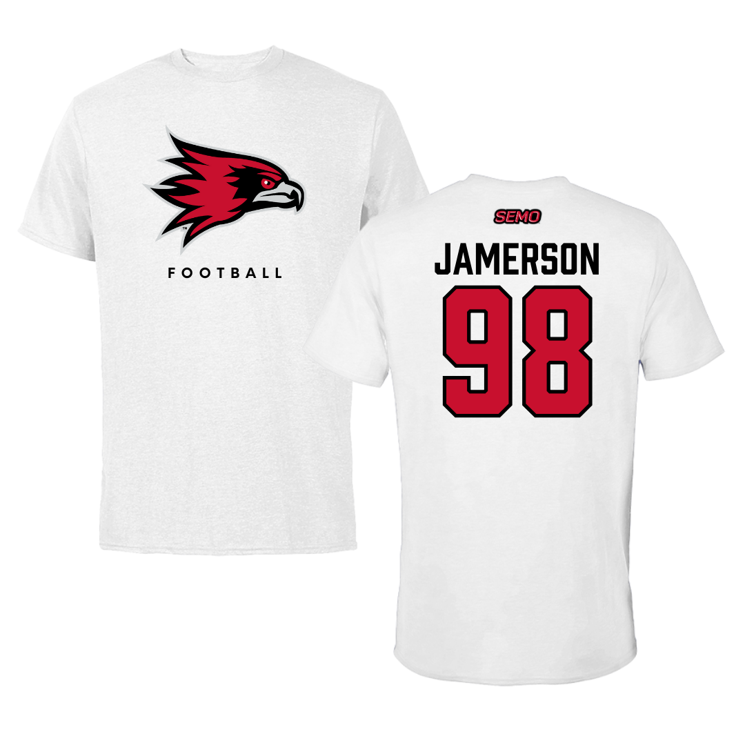 Southeast Missouri State University Football White Tee  - #98 Michael Jamerson