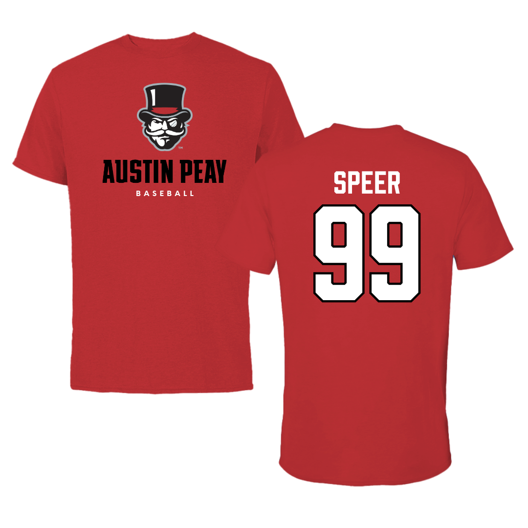 Austin Peay State University Baseball Red Mascot Tee - #99 Tre Speer