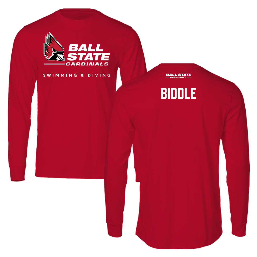 Ball State University Swimming & Diving Red Long Sleeve  - Aidan Biddle
