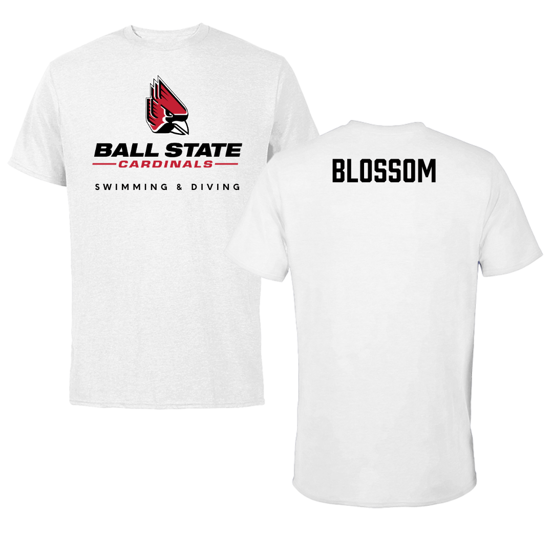 Ball State University Swimming & Diving White Tee  - Seth Blossom