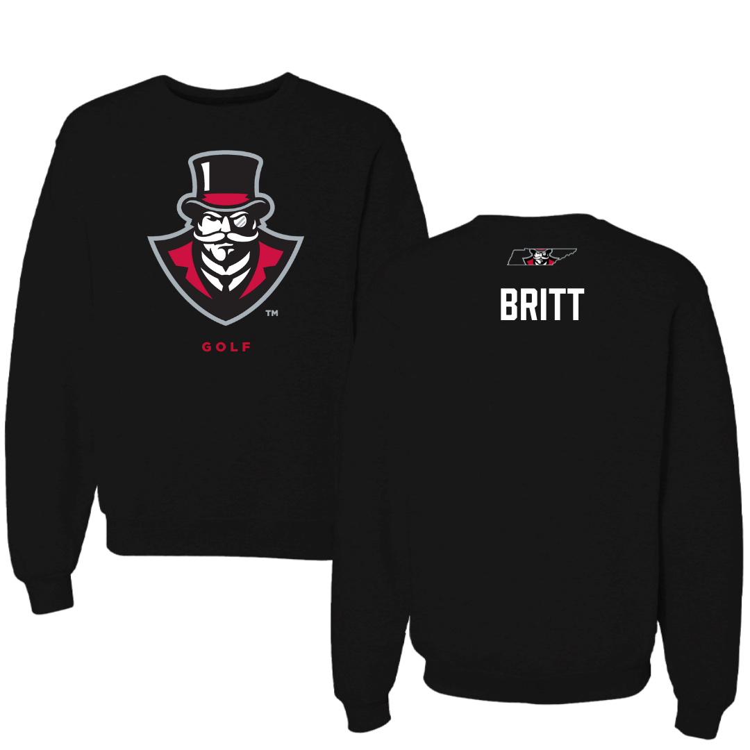 Austin Peay State University Golf Black Mascot Crewneck - Reece Britt