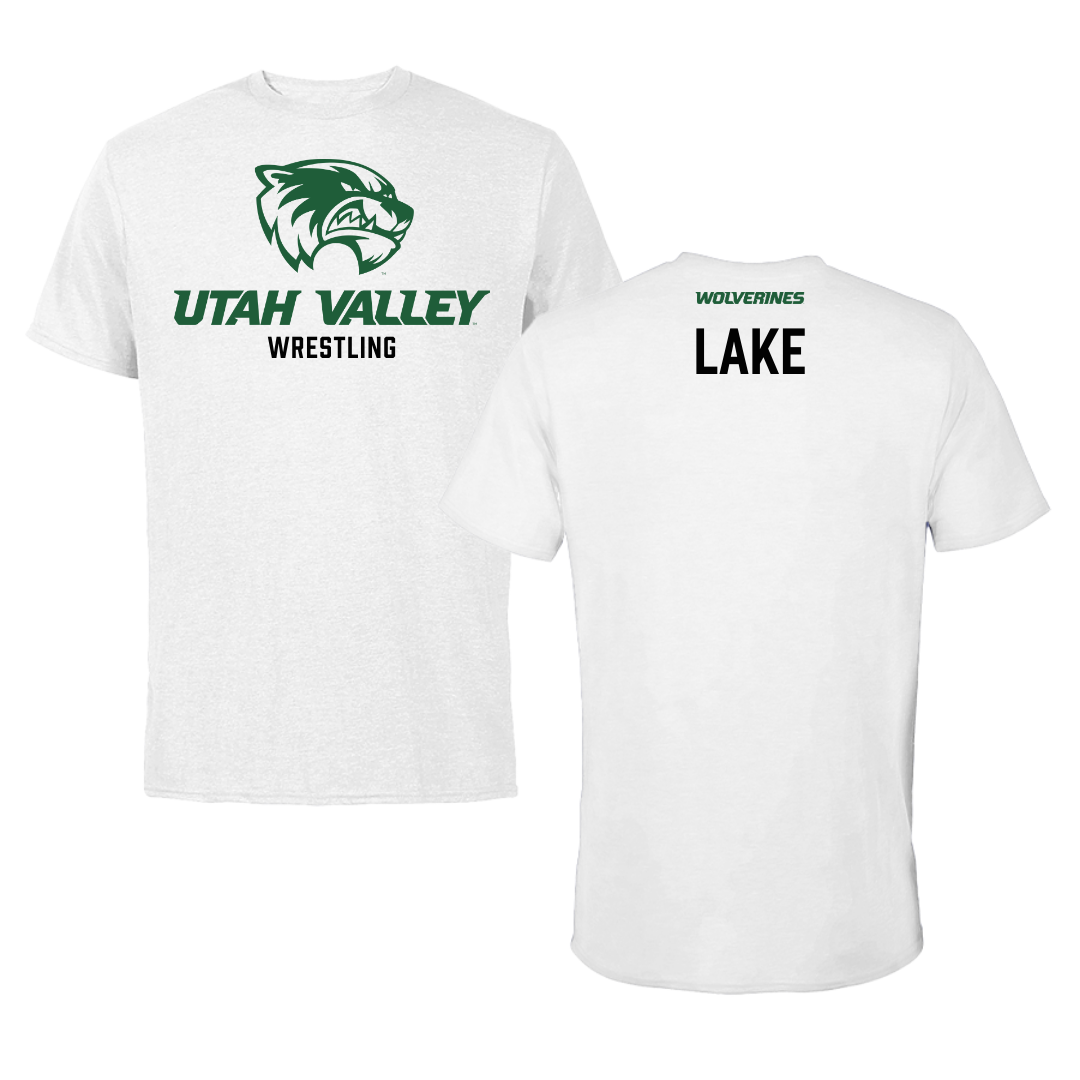 Camiseta blanca de lucha libre de la Universidad del Valle de Utah - Kyler Lake