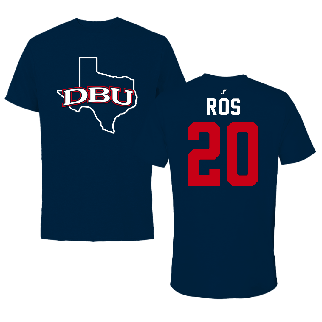 Dallas Baptist University Ice Hockey Navy State Tee - #20 Marley Ros