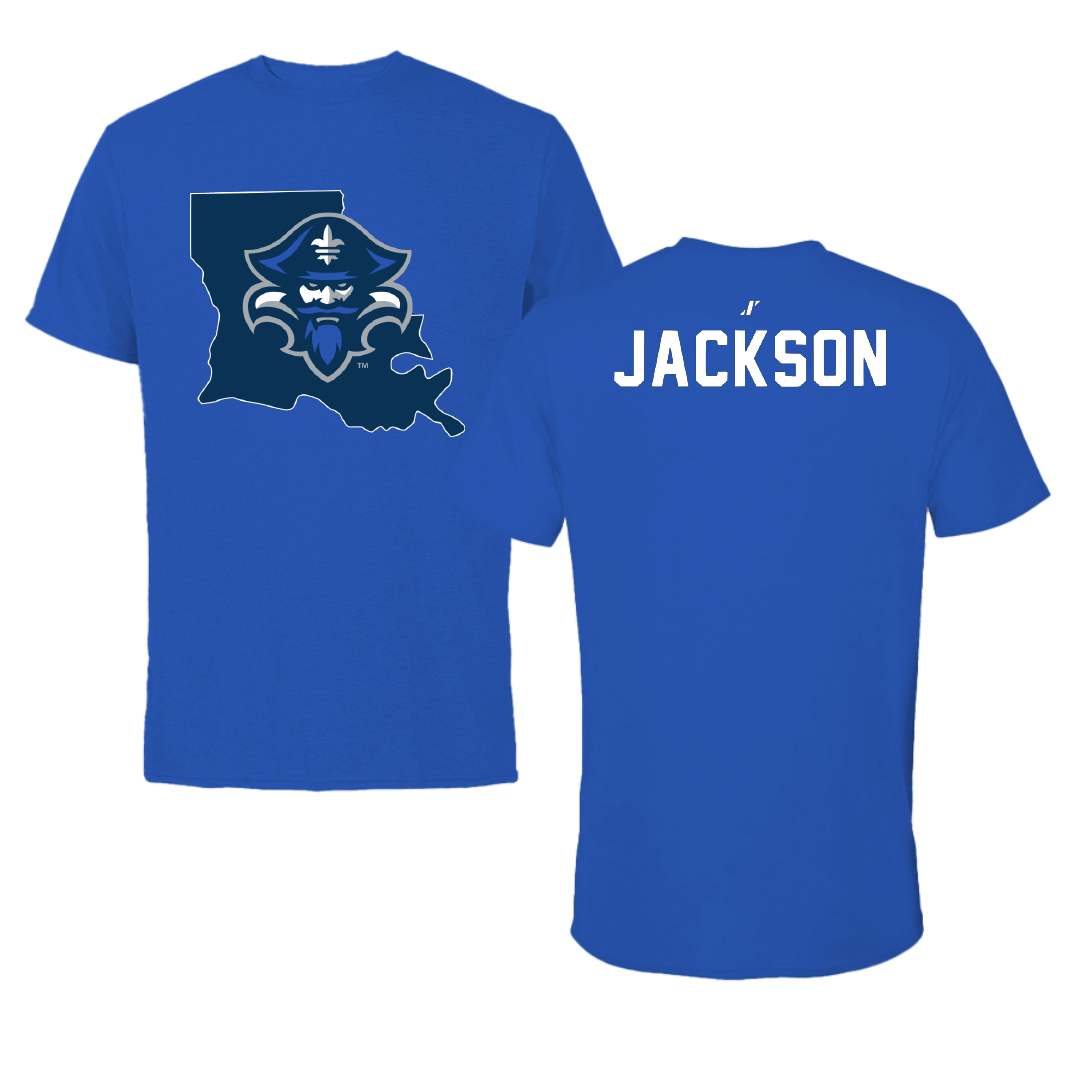 University of New Orleans POM Blue State Performance Tee - Jasmine Jackson