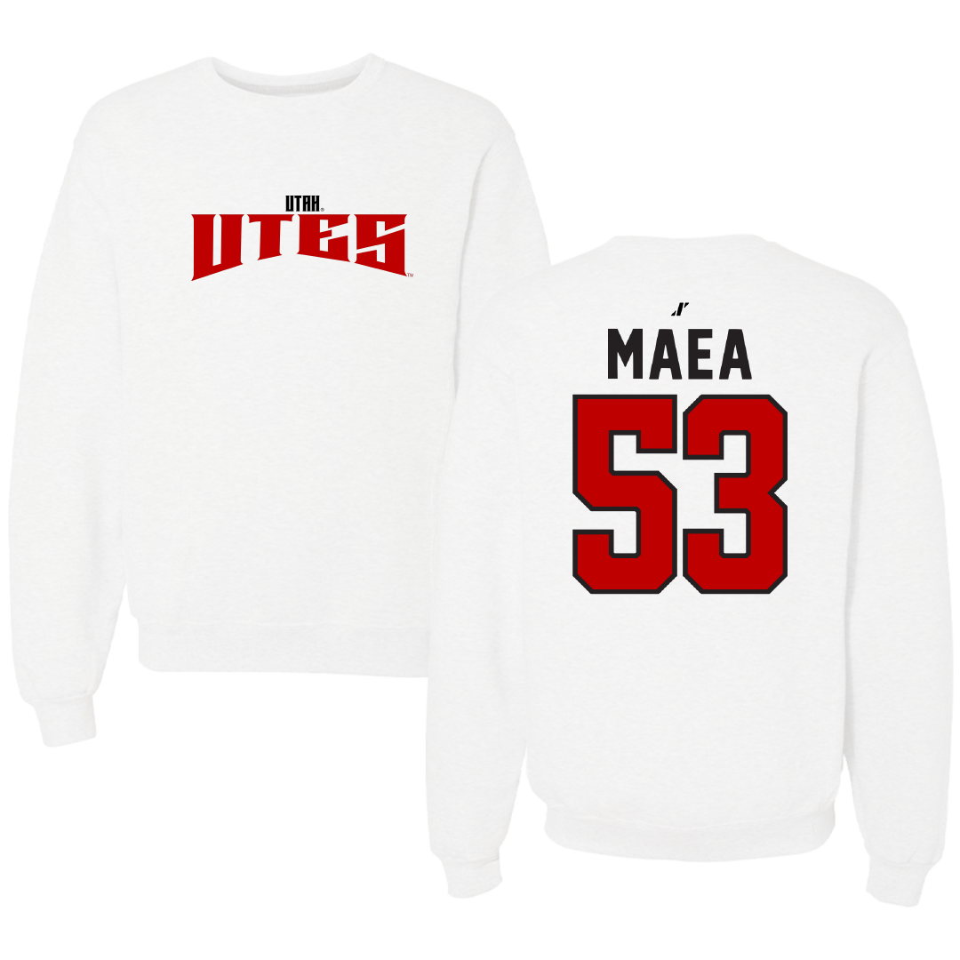 University of Utah Football White Classic Crewneck - #53 Johnny Maea