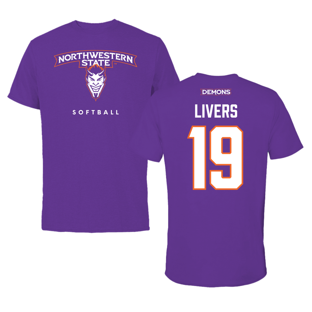 Northwestern State University Softball Purple Mascot Tee - #19 Sophia Livers
