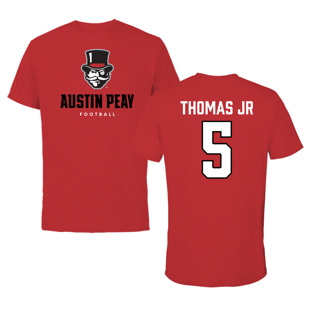Austin Peay State University Football Red Mascot Performance Tee - #5 Rashaud Thomas Jr