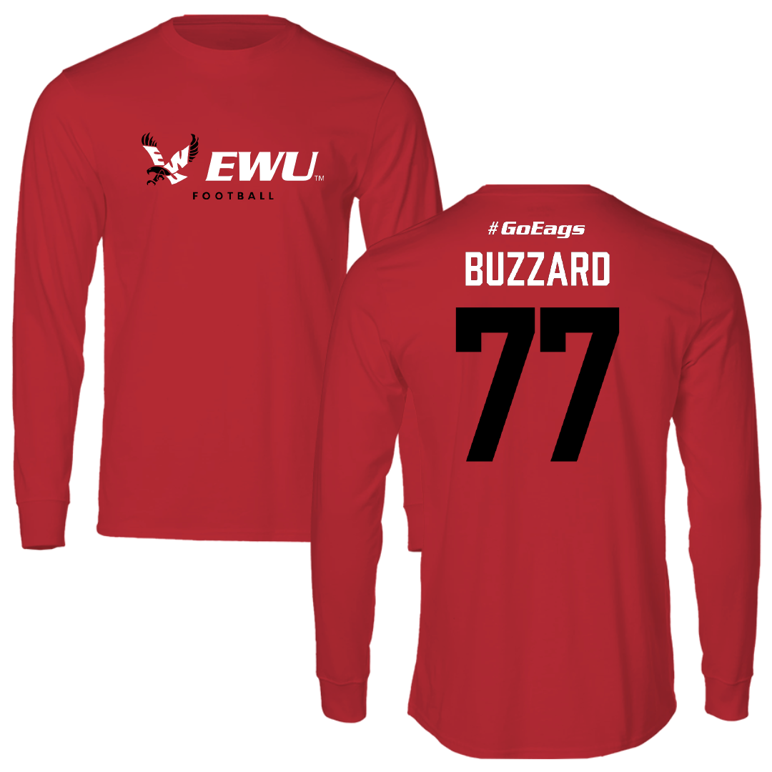 Eastern Washington University Football Red Performance Long Sleeve - #77 William Buzzard