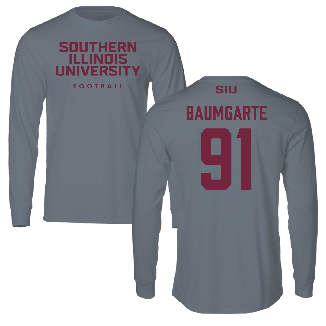 Southern Illinois University at Carbondale Football Gray Performance Long Sleeve - #91 Jake Baumgarte