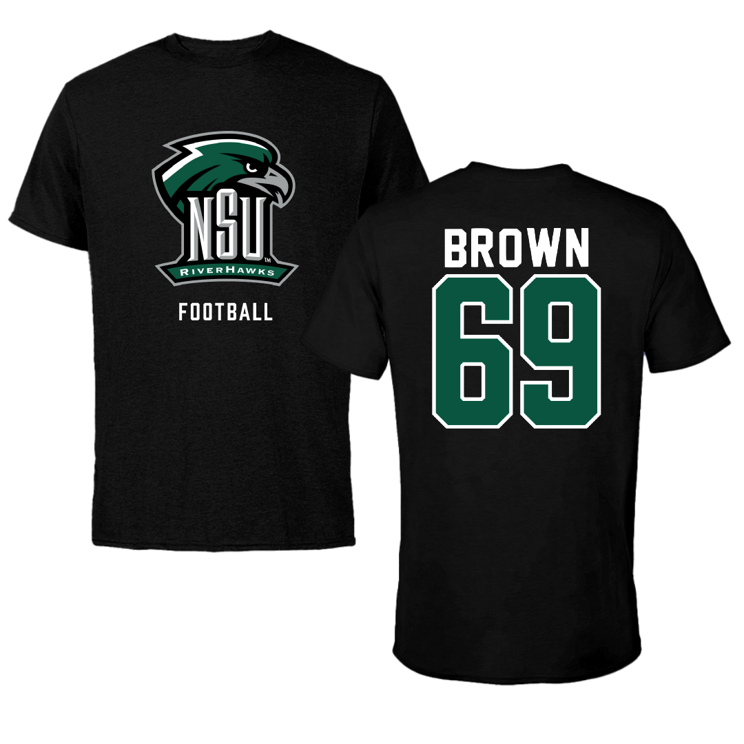 Northeastern State University Football Black NSU Tee - #69 Rashuad Brown