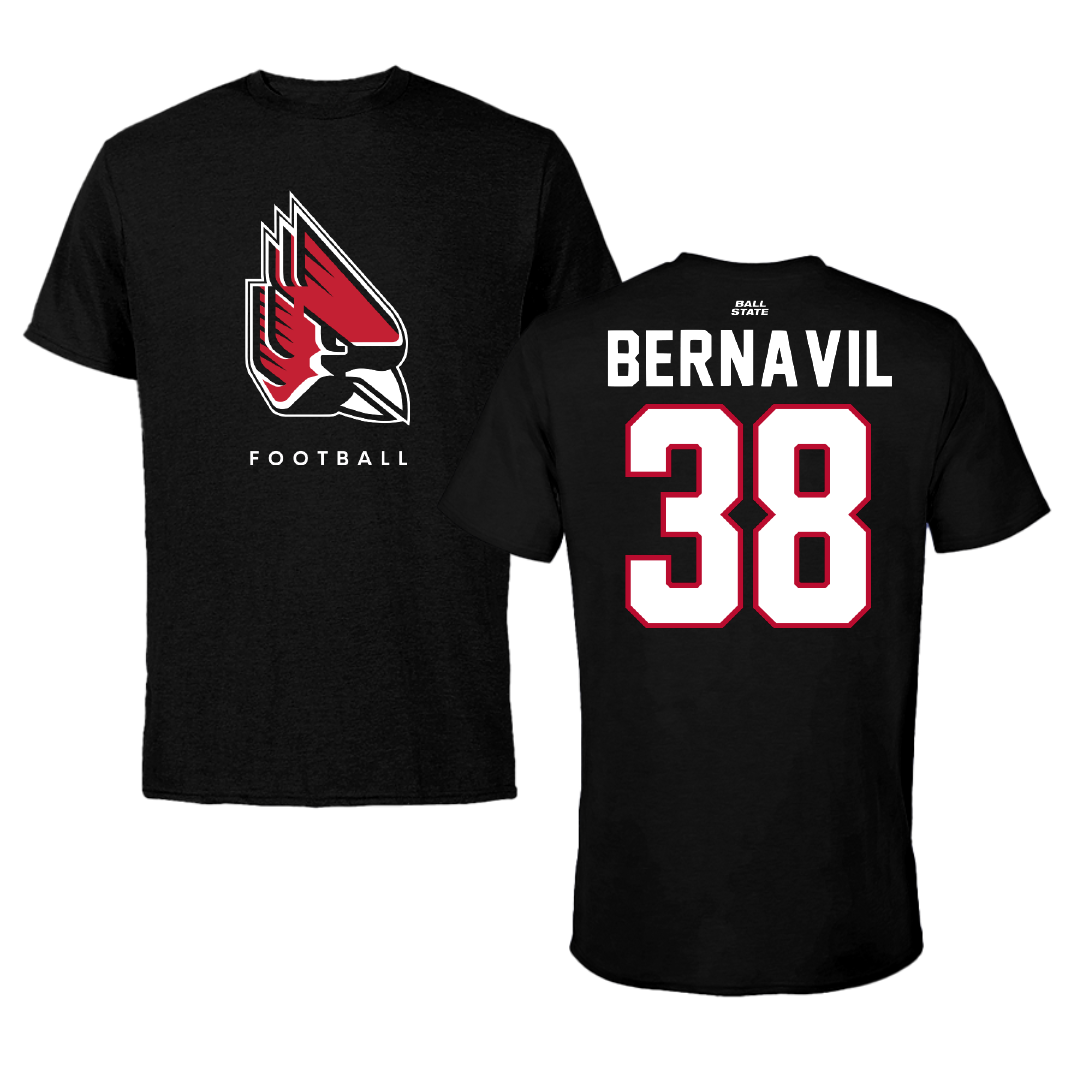 Ball State University Football Black Performance Tee - #38 Jayden Bernavil