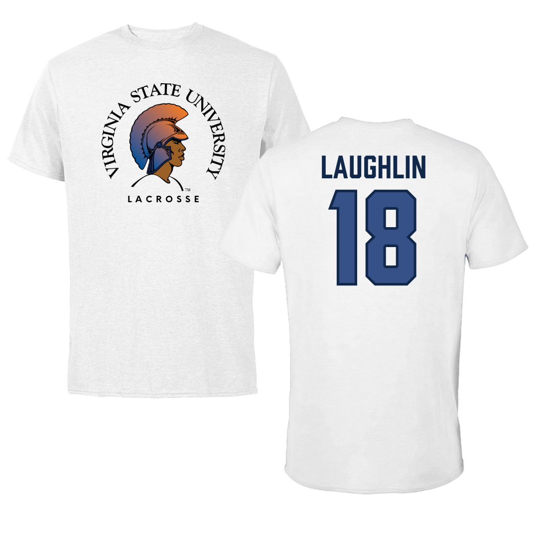 Virginia State University Lacrosse White Performance Tee - #18 Kalani Laughlin