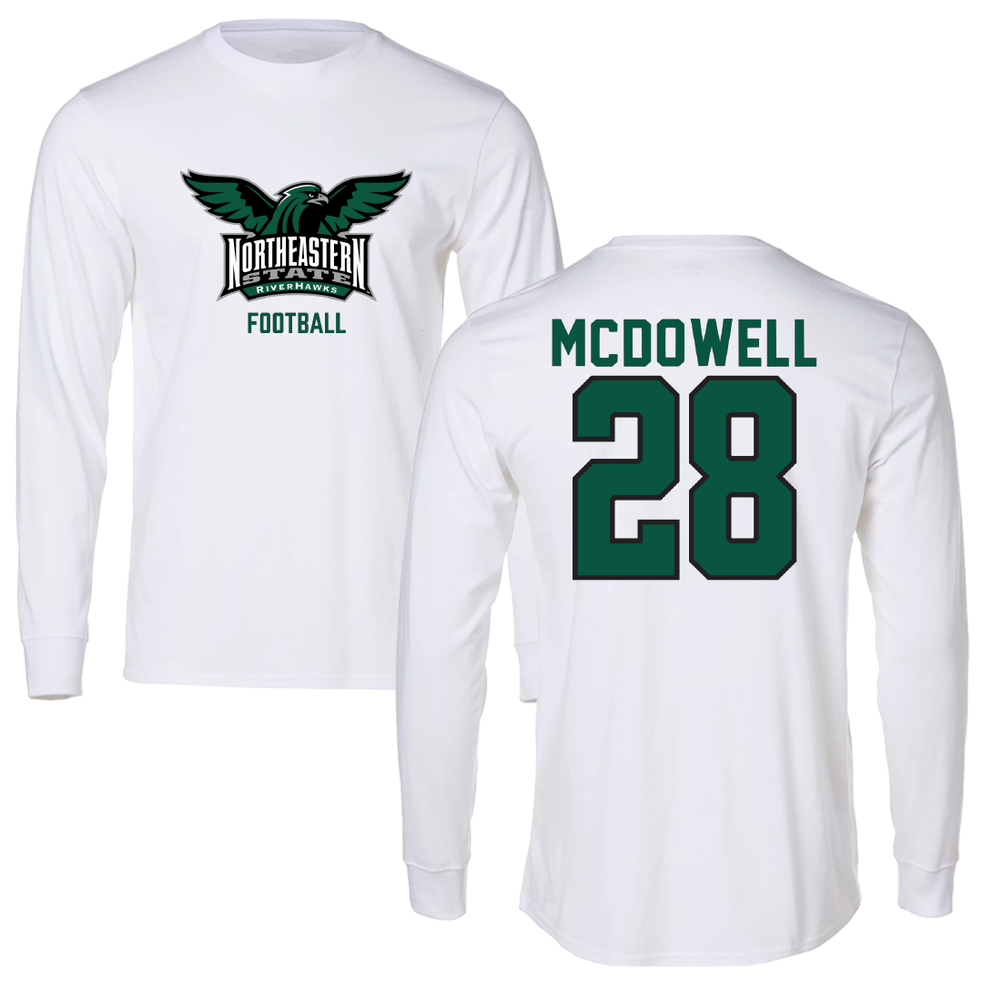 Northeastern State University Football White Long Sleeve - #28 Amir McDowell