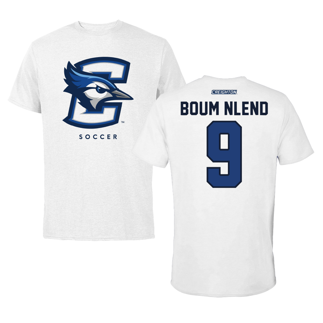 Creighton University Soccer White Performance Tee - #9 Amos Boum Nlend