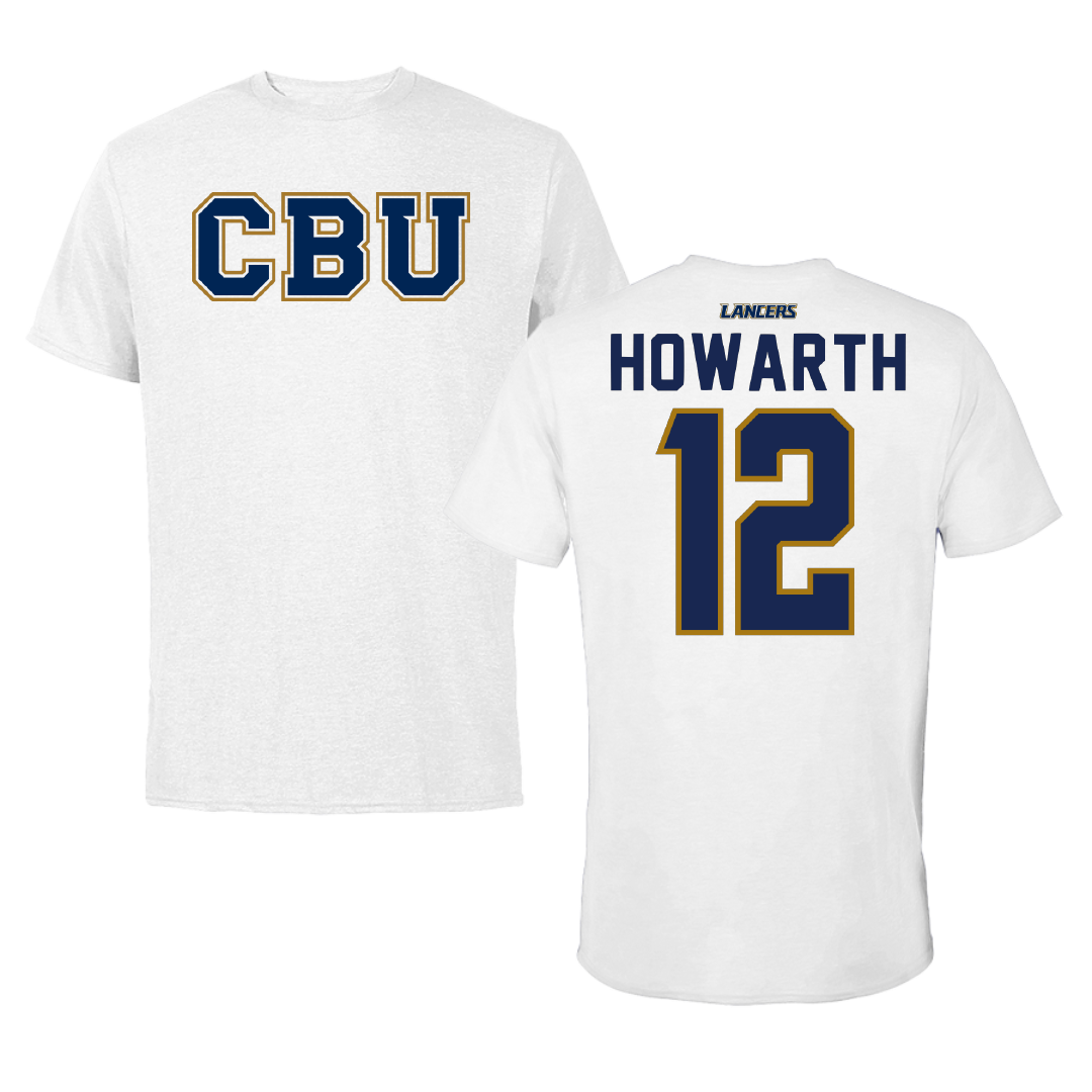 California Baptist University Baseball White Tee - #12 Cole Howarth
