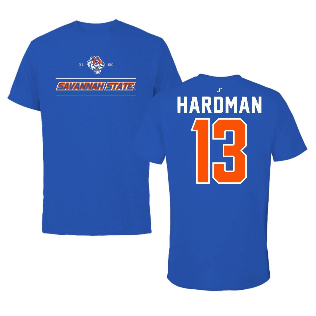 Savannah State University Baseball Blue General Performance Tee - #13 Jacob Hardman