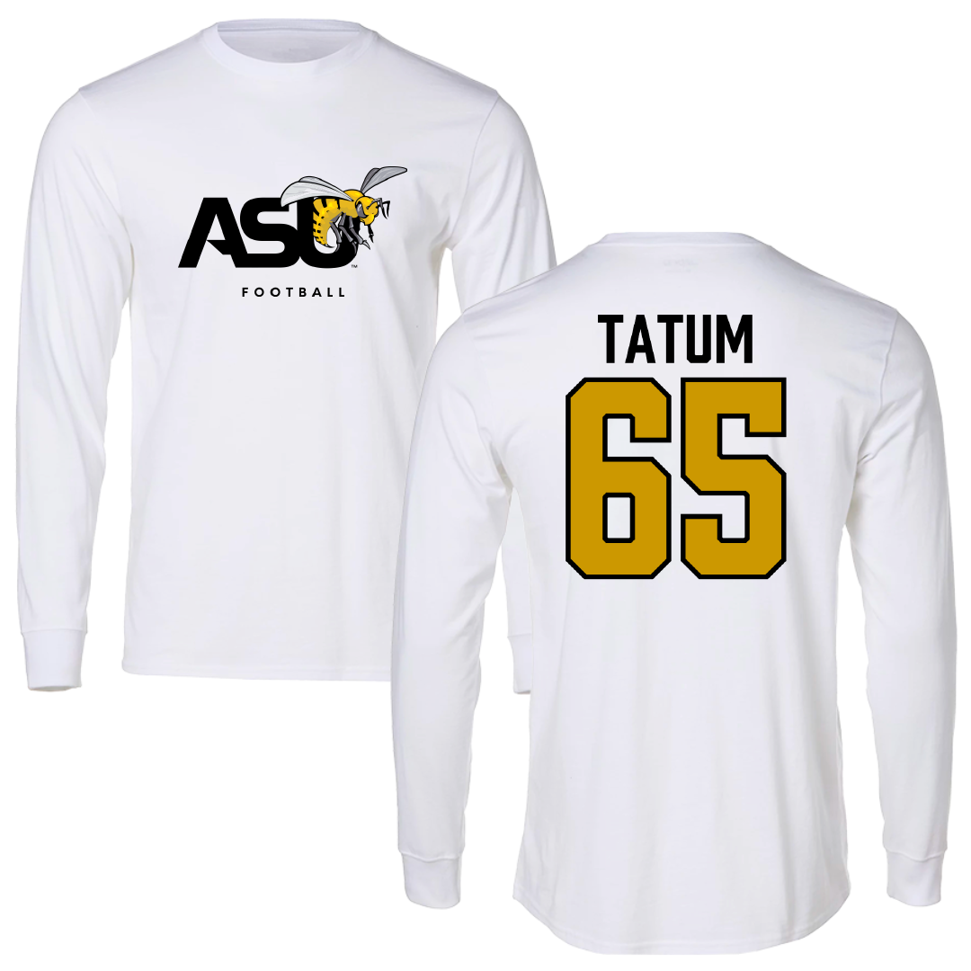 Alabama State University Football White Performance Long Sleeve - #65 Jvyon Tatum