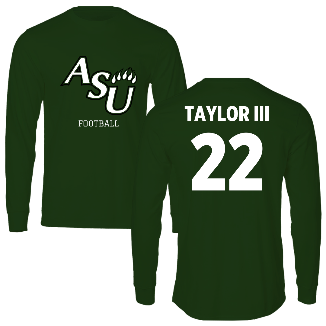 Adams State University Football Forest Green Block Performance Long Sleeve - #22 Dervin Taylor III