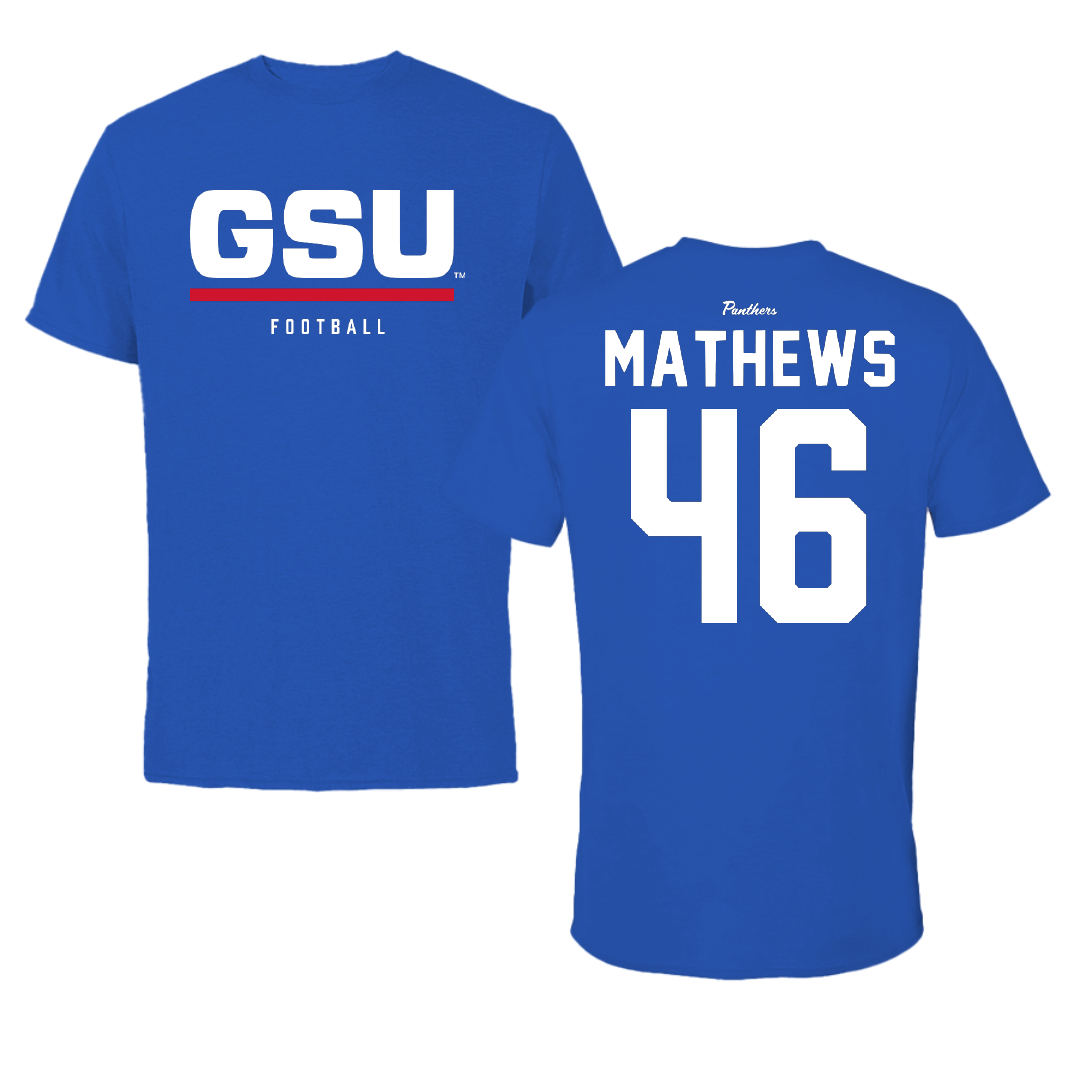 Georgia State University Football Blue Tee - #46 Ian Mathews