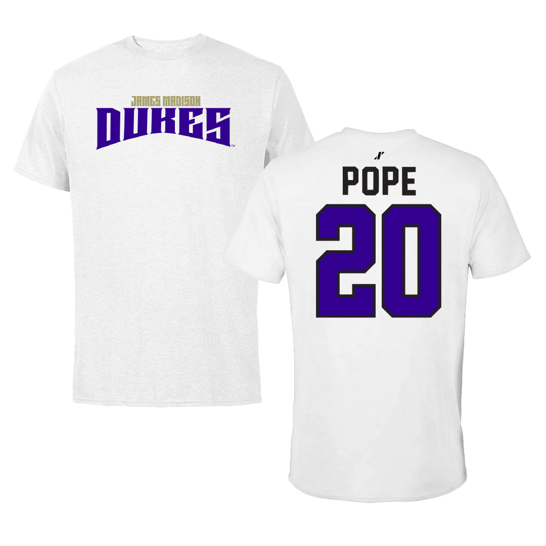 James Madison University Basketball White Classic Performance Tee - #20 Jarrell Pope