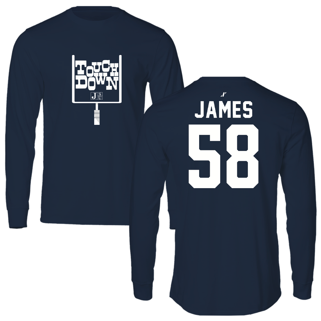 Jackson State University Football Navy Touchdown Performance Long Sleeve - #58 Cameron James