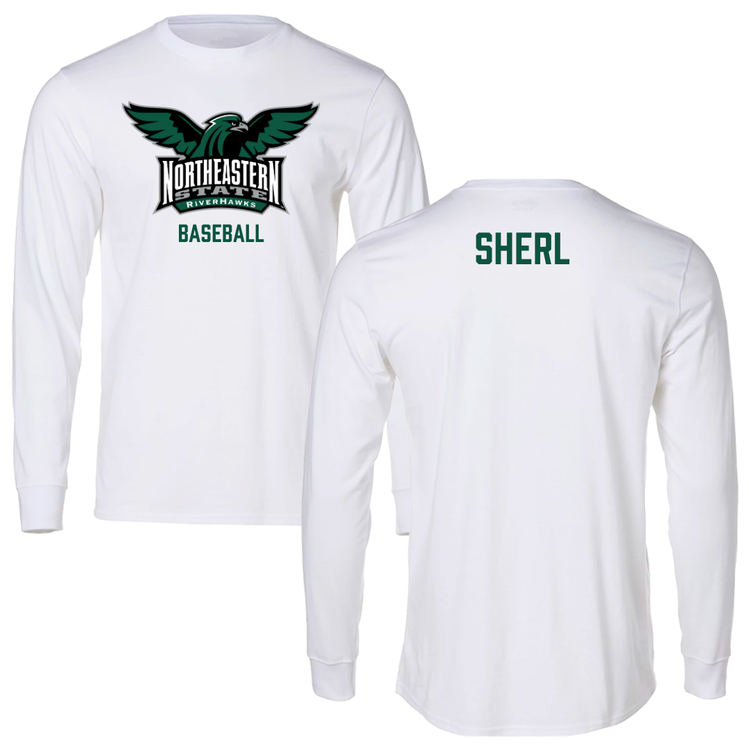 Northeastern State University Baseball White Performance Long Sleeve - Gannon Sherl