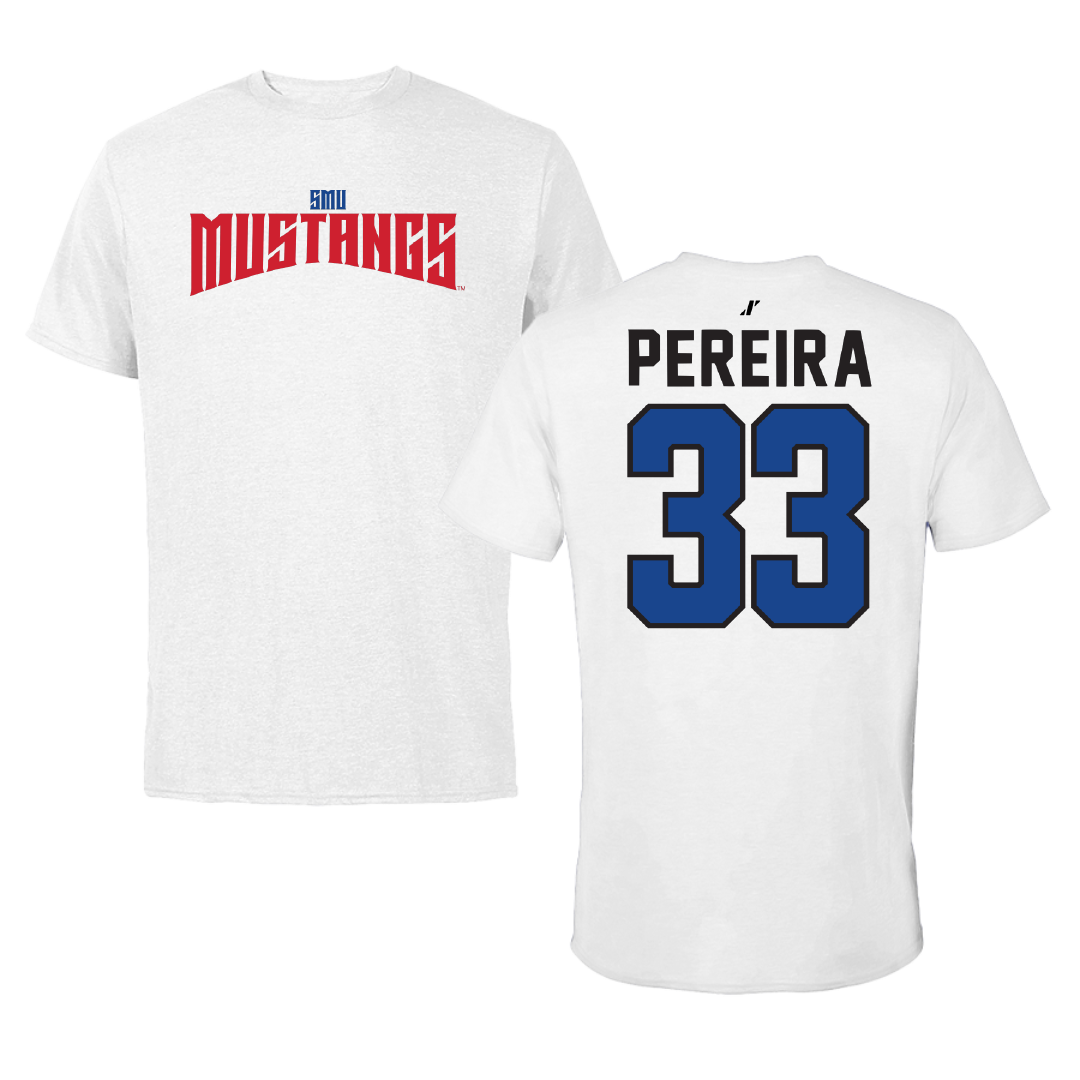 Southern Methodist University Football White Classic Tee - #33 Meyer Pereira