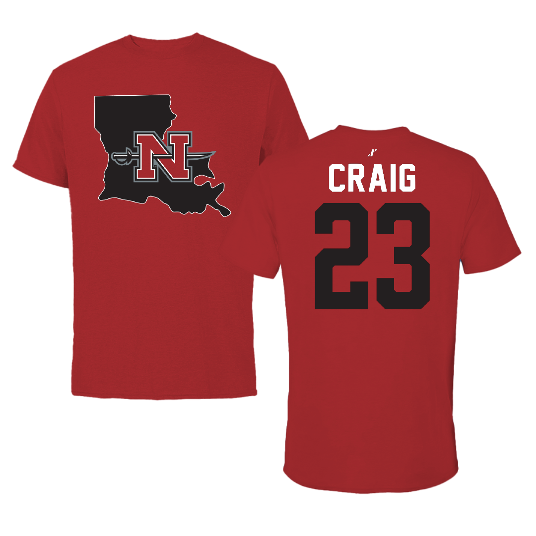 Nicholls State University Basketball Canvas Red State Tee - #23 Daelyn Craig