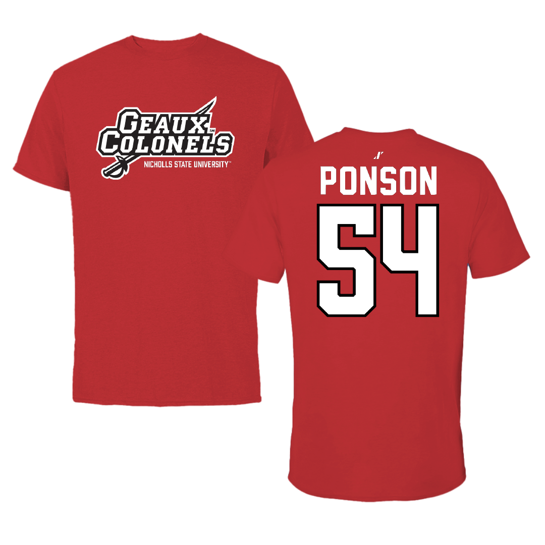 Nicholls State University Football Red General Tee - #54 Aaron Ponson