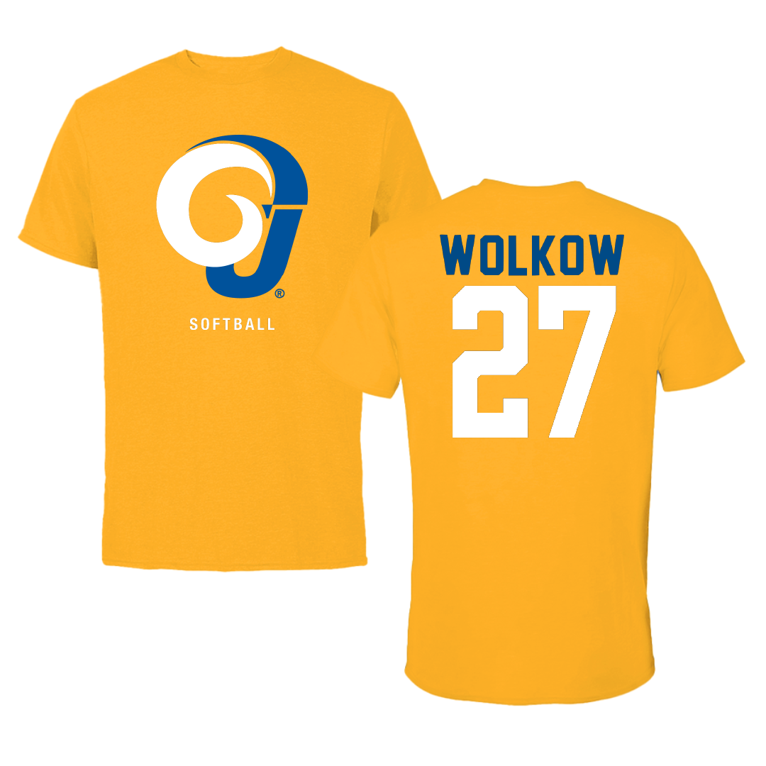 Angelo State University Softball Gold Performance Tee - #27 Matie Wolkow