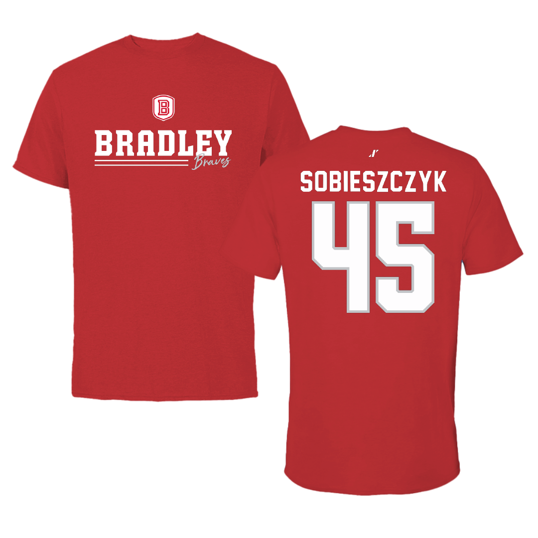 Bradley University Baseball Red General Performance Tee - #45 Isaac Sobieszczyk