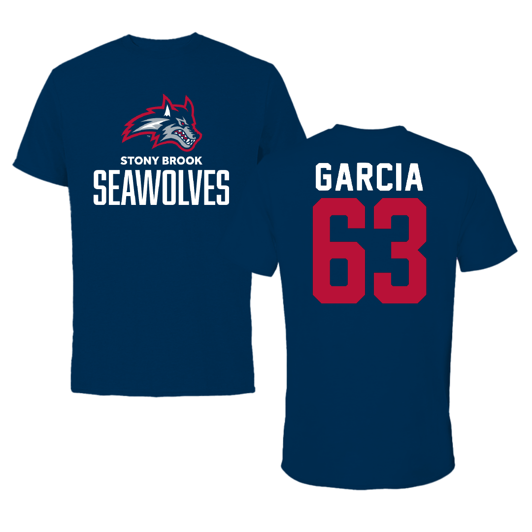 Stony Brook University Football Navy Performance Tee - #63 Kevin Garcia