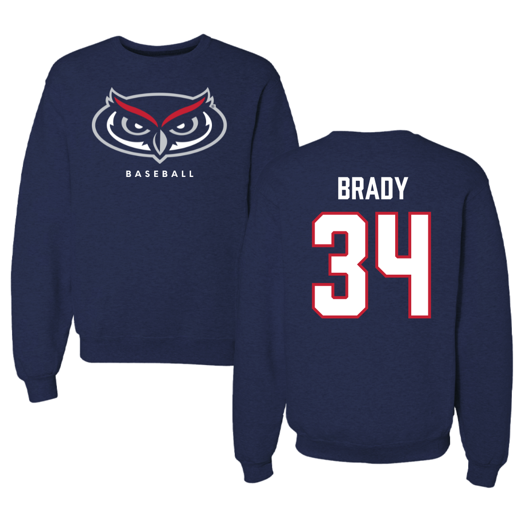 Florida Atlantic University Baseball Navy Mascot Crewneck - #34 Carter Brady