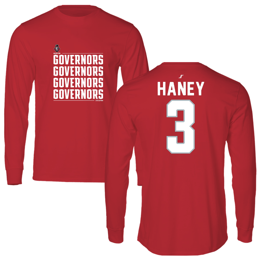 Austin Peay State University Basketball Red General Performance Long Sleeve - #3 Isaac Haney