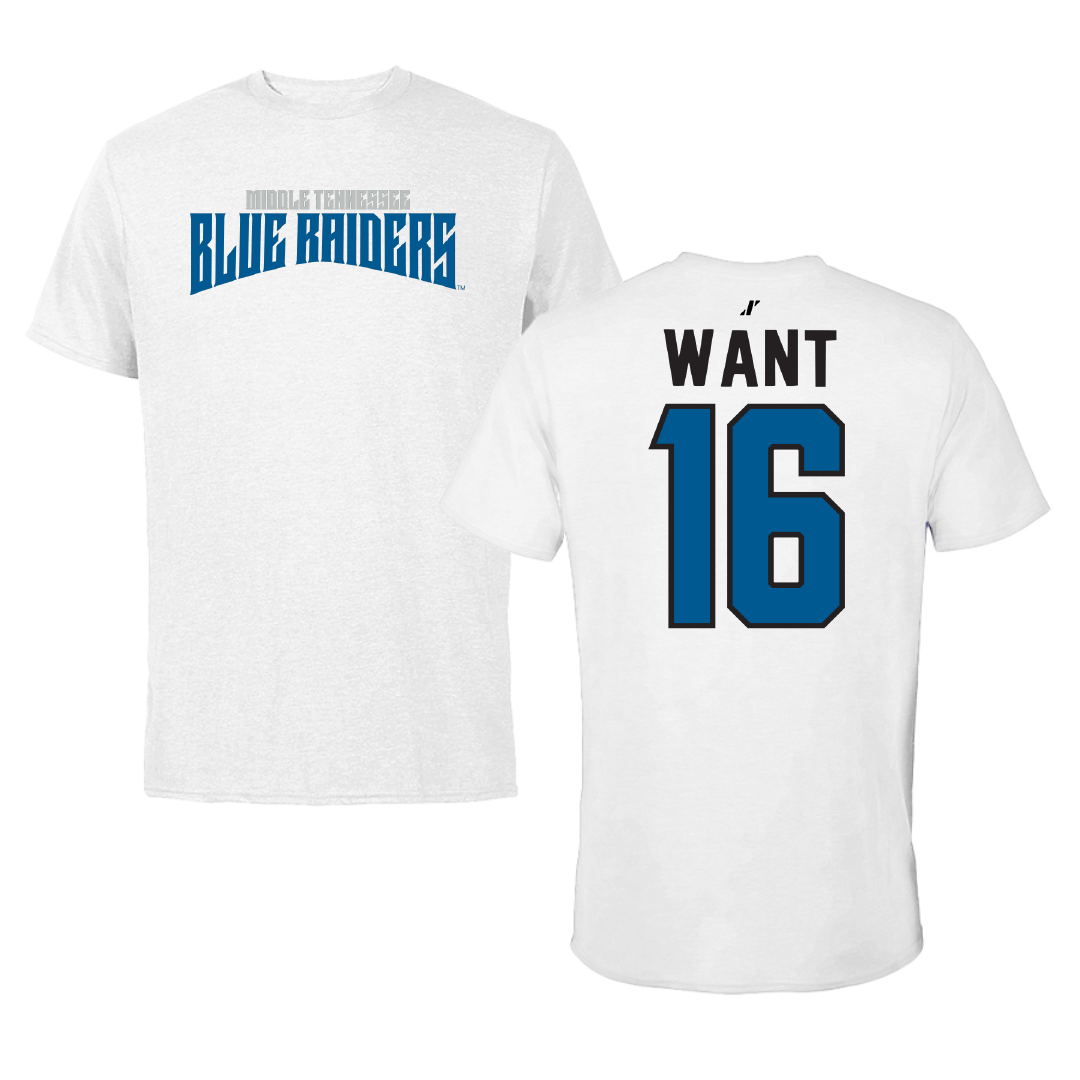 Middle Tennessee State University Softball White Classic Performance Tee - #16 Jana Want