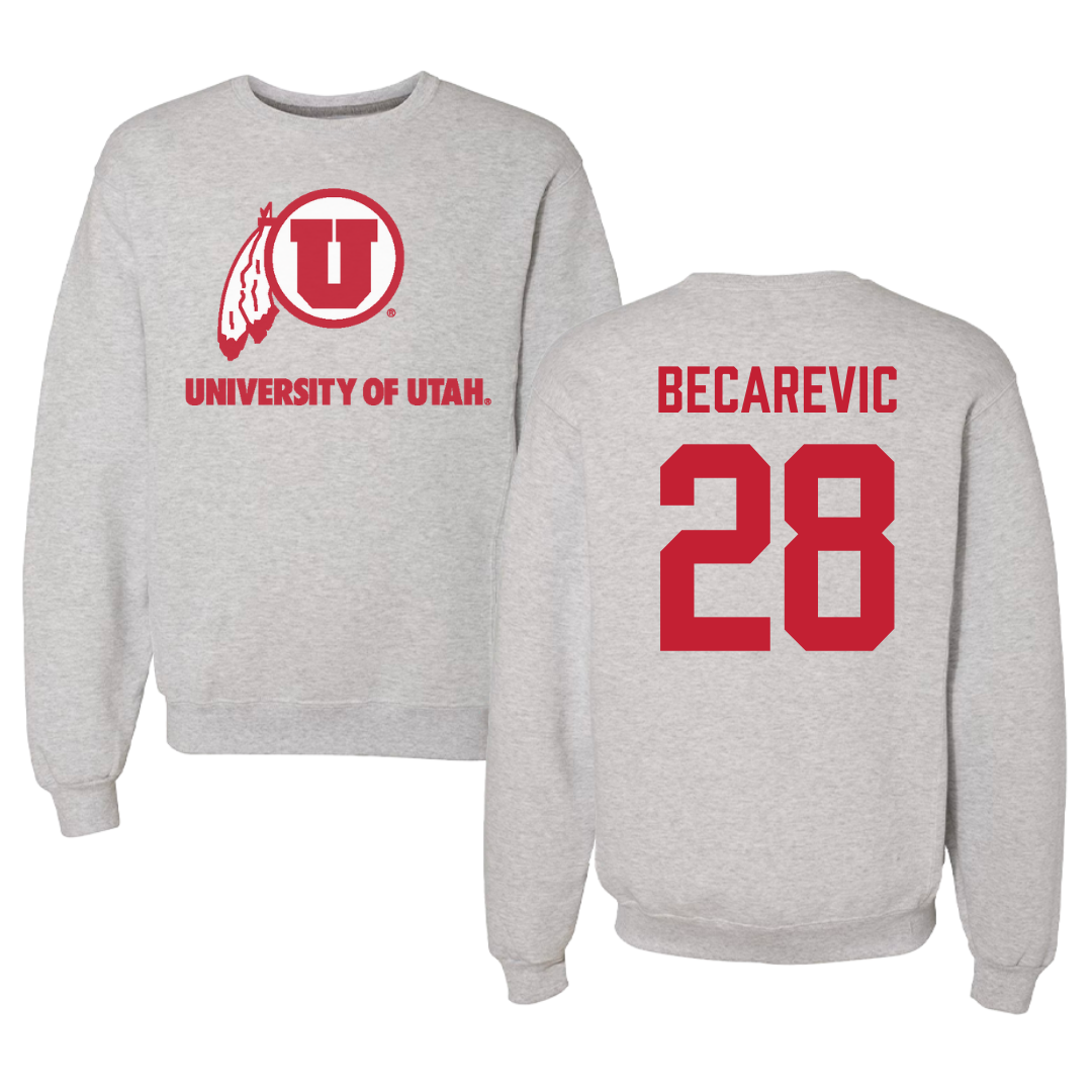University of Utah Soccer Gray Crewneck - #28 Mia Becarevic