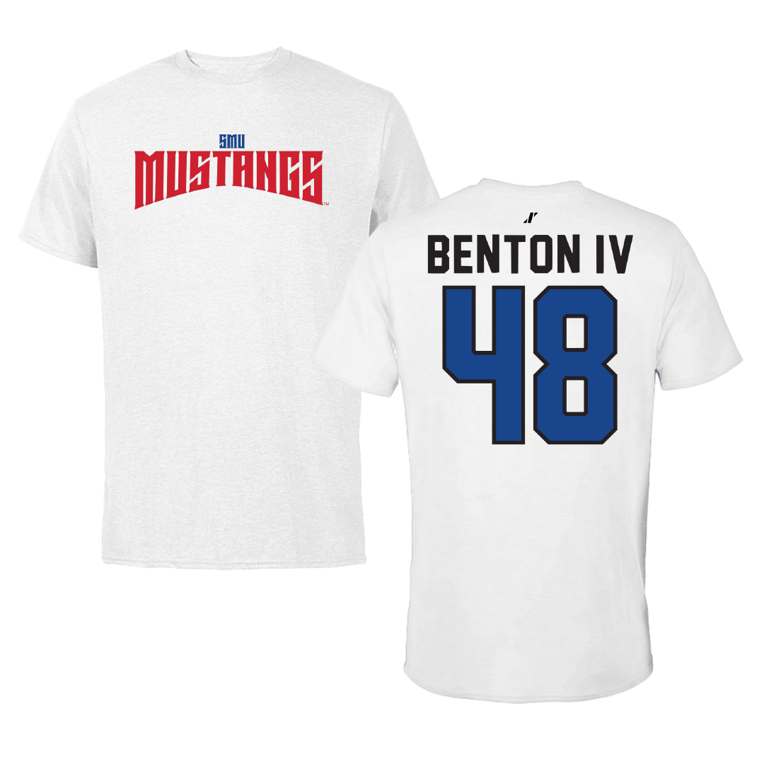 Southern Methodist University Football White Classic Tee - #48 Will Benton IV