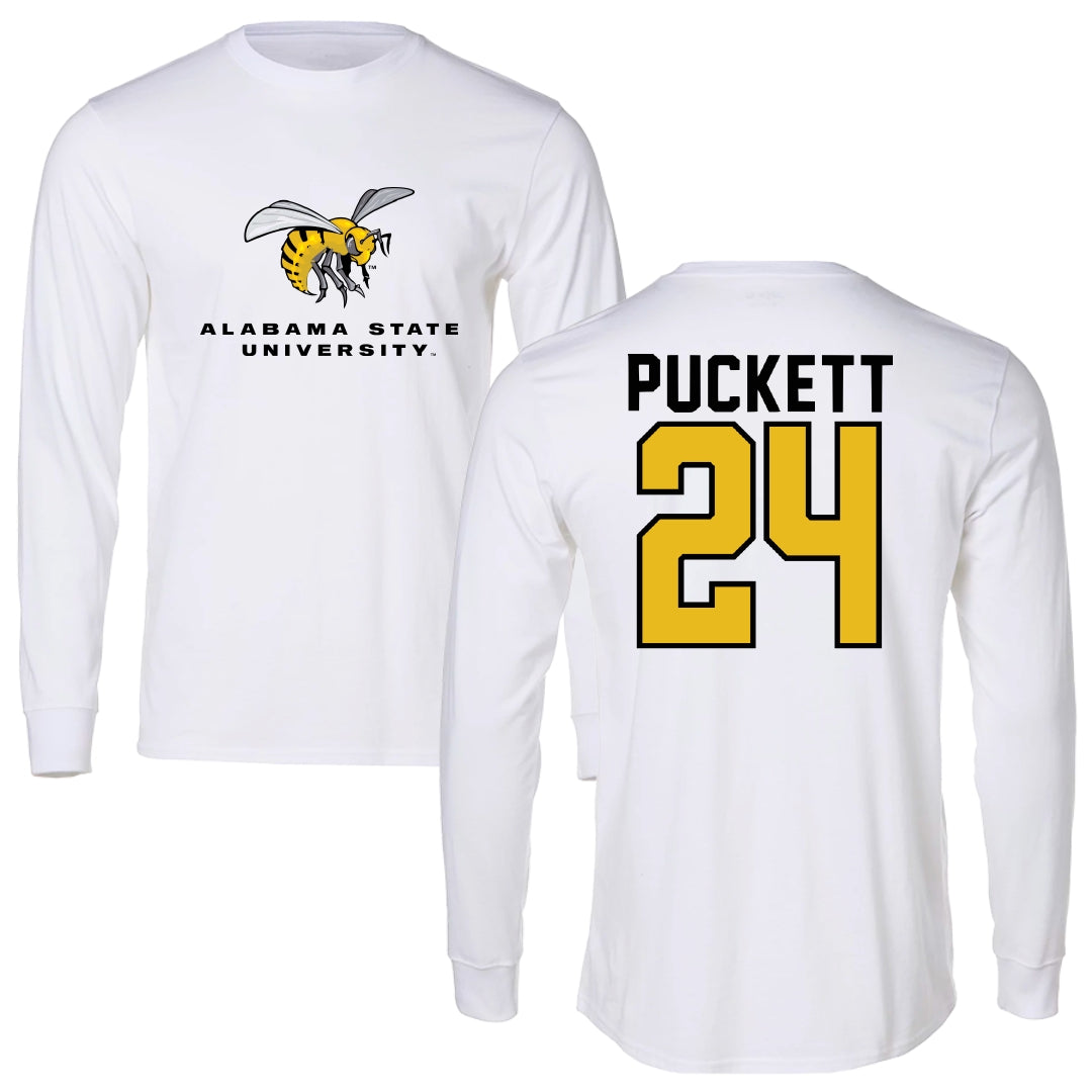 Alabama State University Basketball White Block Long Sleeve - #24 Samiah Puckett