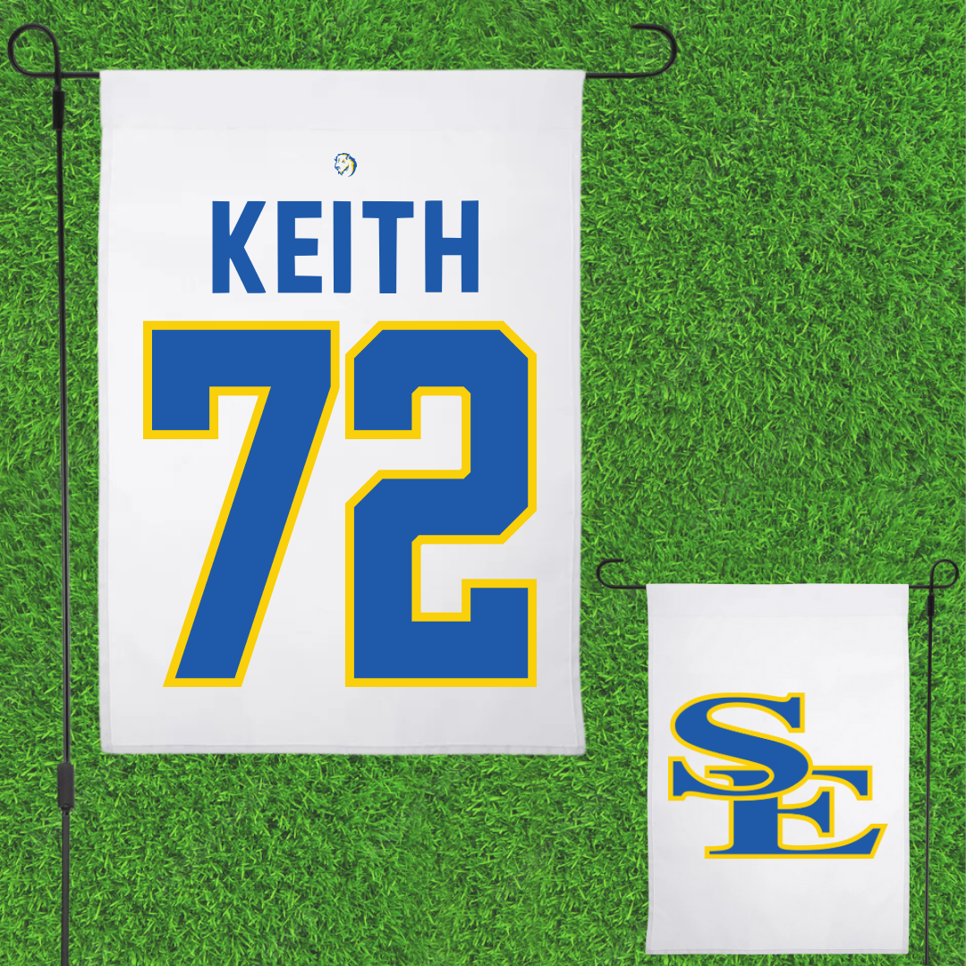 Southeastern Oklahoma State University Football White Garden Flag - #72 Garrett Keith