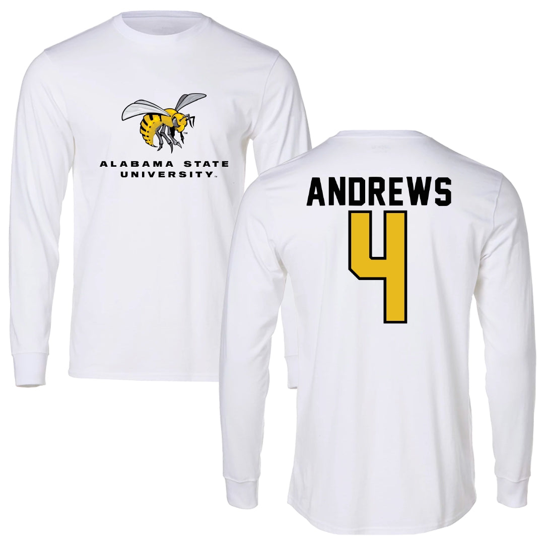 Alabama State University Basketball White Block Long Sleeve - #4 Mario Andrews