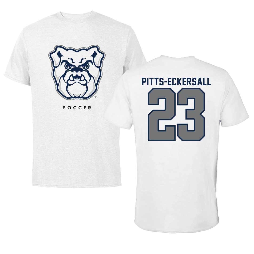 Butler University Soccer White Performance Tee - #23 Sam Pitts-Eckersall