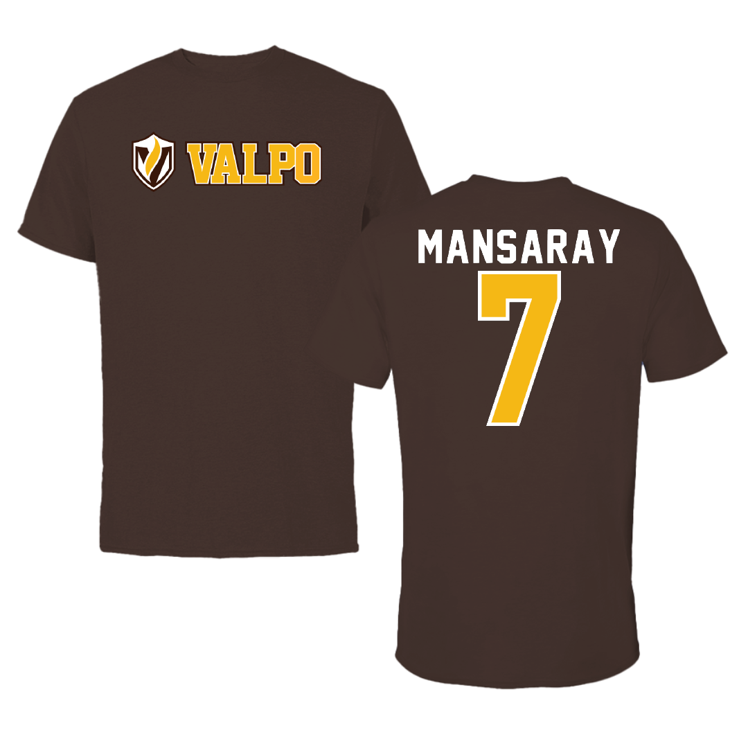 Valparaiso University Football Brown Tee - #7 Michael Mansaray