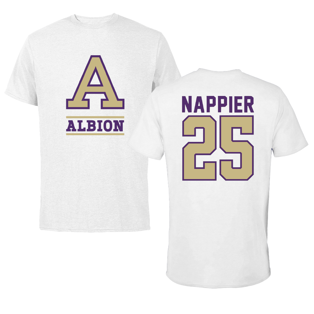 Albion College Football White Performance Tee - #25 Carston Nappier