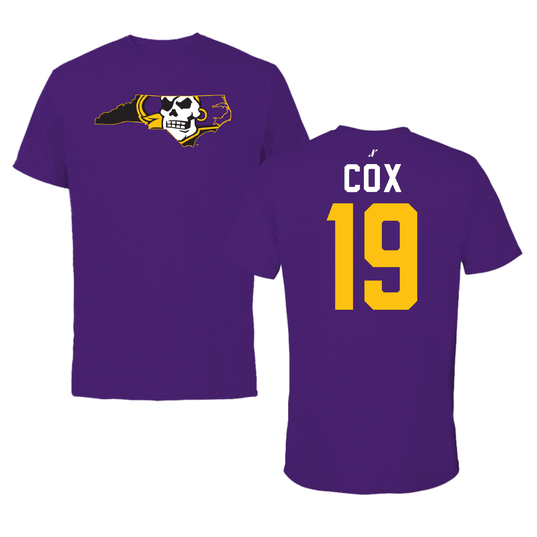 East Carolina University Soccer Purple State Tee - #19 Sydney Cox