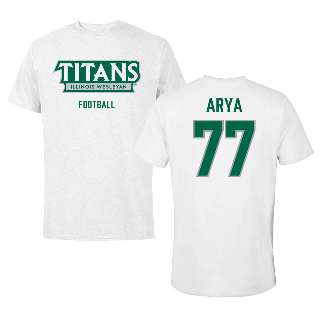 Illinois Wesleyan University Football White Mascot Tee - #77 Justin Arya