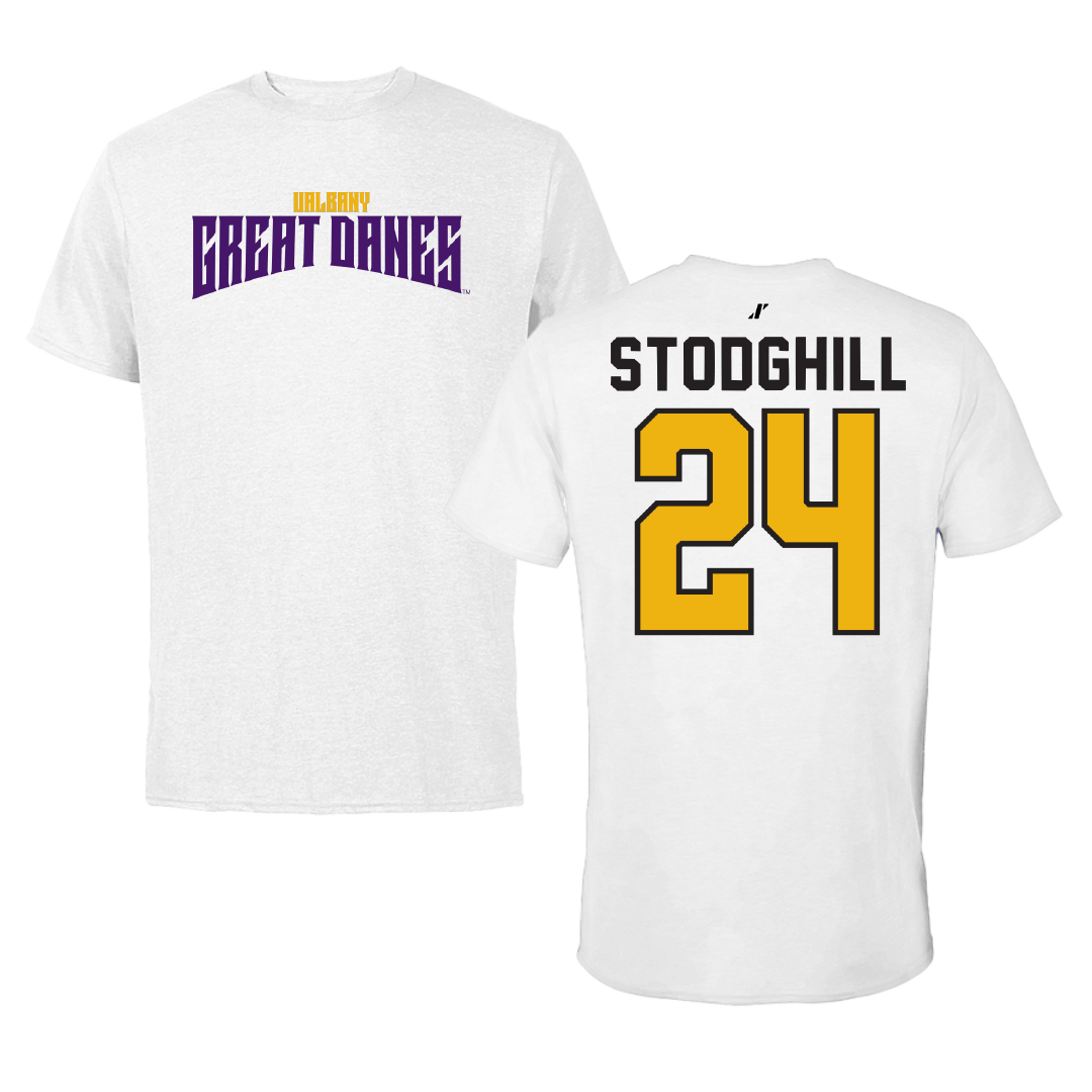 University at Albany Football White Classic Tee - #24 Cam Stodghill