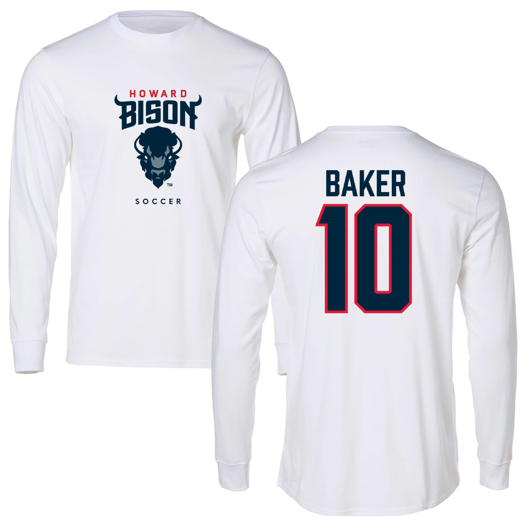 Howard University Soccer White Performance Long Sleeve - #10 Bryson Baker