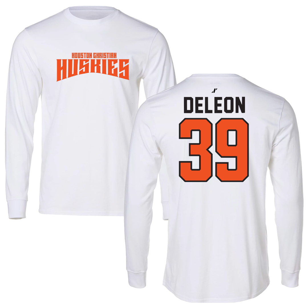 Houston Christian University Baseball White Classic Performance Long Sleeve - #39 Aidan DeLeon