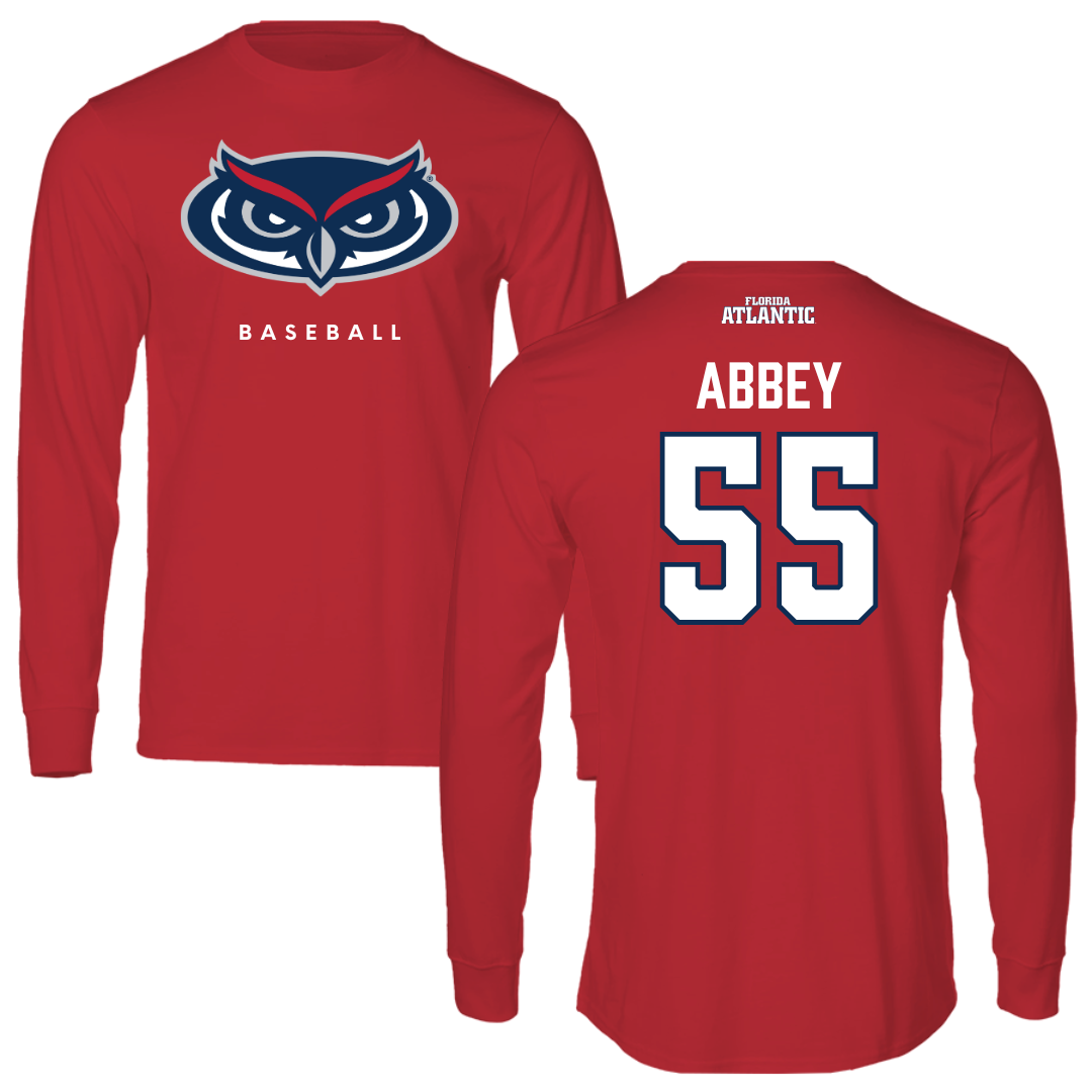 Florida Atlantic University Baseball Red Performance Long Sleeve - #55 Zachary Abbey